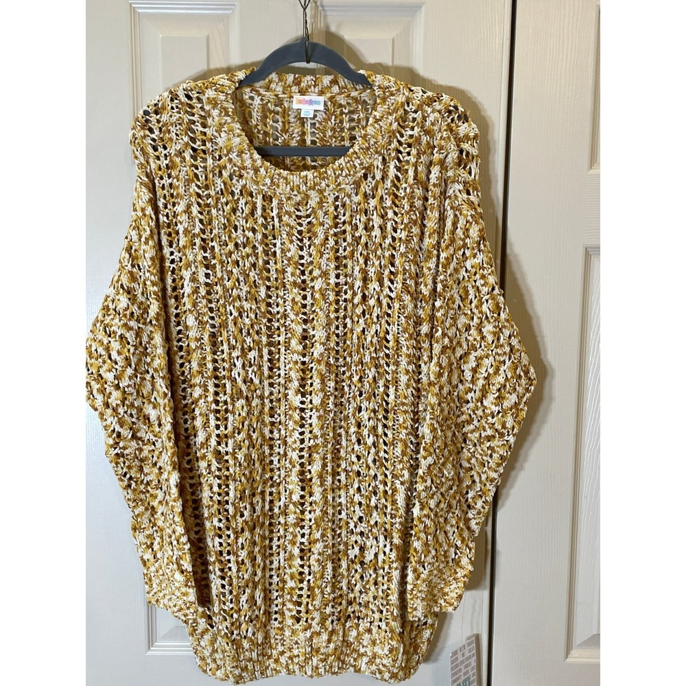 LuLaRoe‎ Mariah Sweater Top Womens 2XL Yellow NWT Open Knit Chunky Boho Relaxed